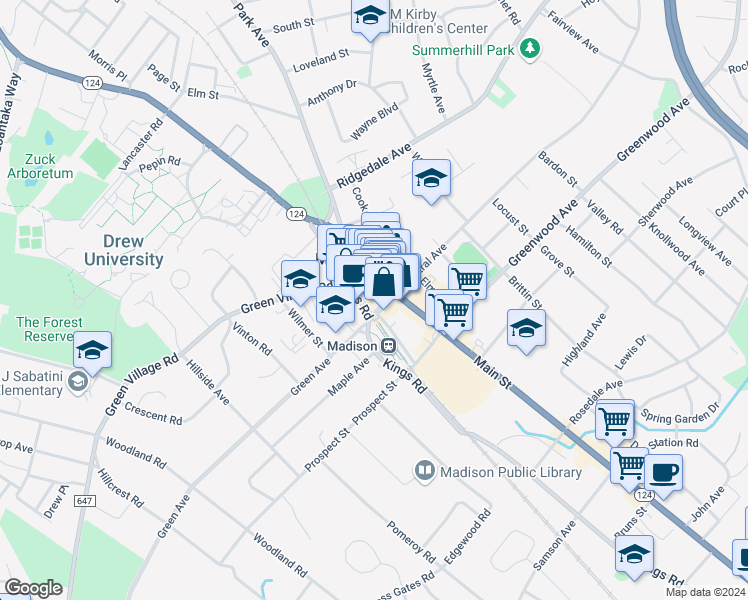 map of restaurants, bars, coffee shops, grocery stores, and more near 41 Kings Road in Madison