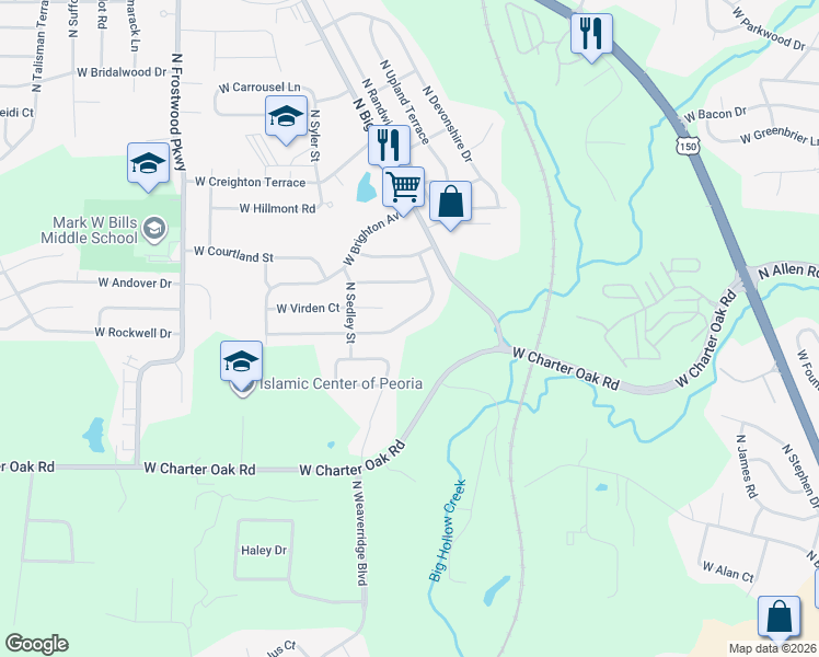 map of restaurants, bars, coffee shops, grocery stores, and more near 3730 West Verner Drive in Peoria