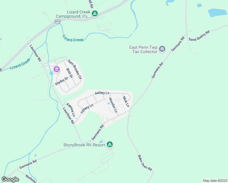 map of restaurants, bars, coffee shops, grocery stores, and more near Ashley Lane in Lehighton