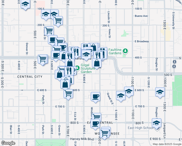 map of restaurants, bars, coffee shops, grocery stores, and more near 510 Windsor Street in Salt Lake City