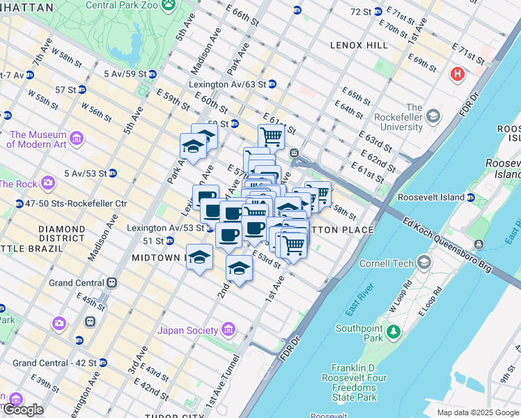 map of restaurants, bars, coffee shops, grocery stores, and more near in New York