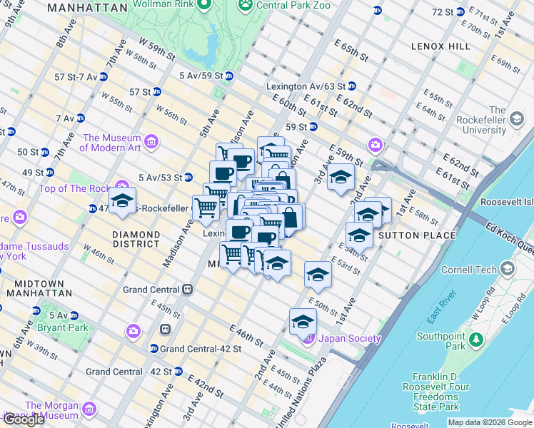 map of restaurants, bars, coffee shops, grocery stores, and more near in New York