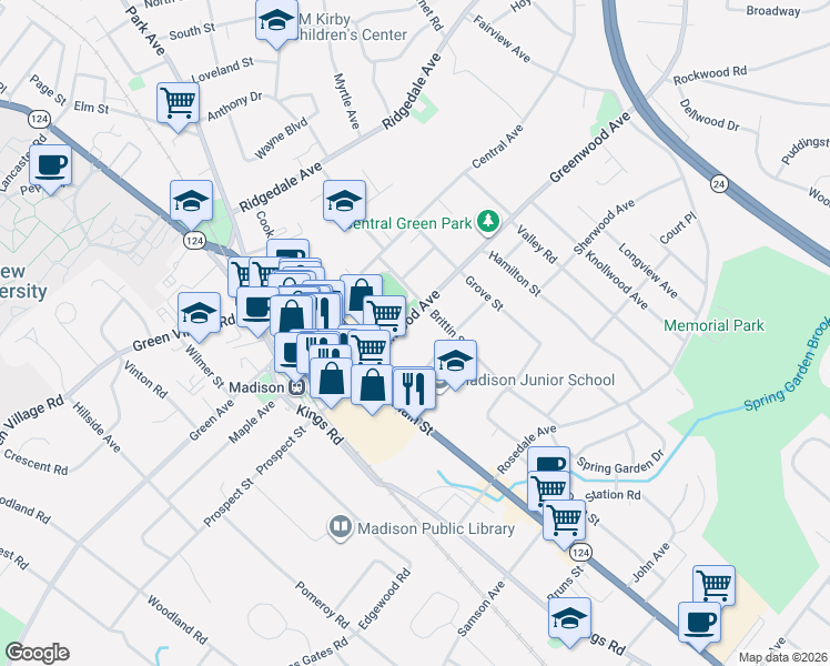 map of restaurants, bars, coffee shops, grocery stores, and more near 18 Alexander Avenue in Madison