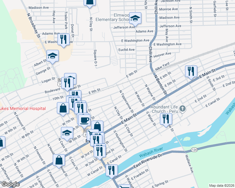 map of restaurants, bars, coffee shops, grocery stores, and more near 150-198 East 6th Street in Peru
