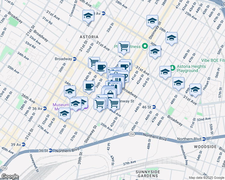 map of restaurants, bars, coffee shops, grocery stores, and more near 3818 Broadway in Queens