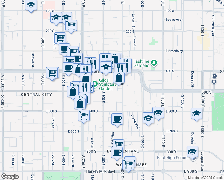 map of restaurants, bars, coffee shops, grocery stores, and more near 510 Windsor Street in Salt Lake City