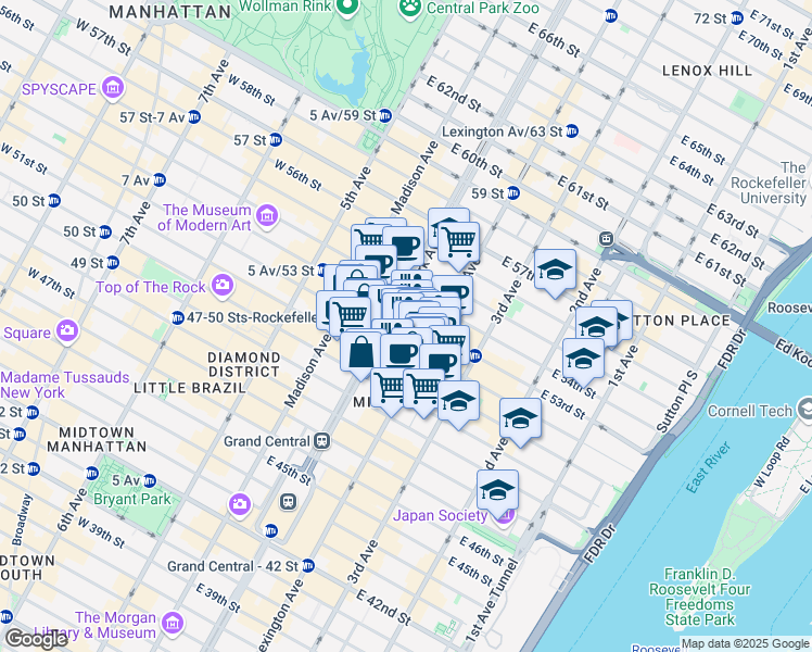 map of restaurants, bars, coffee shops, grocery stores, and more near in New York