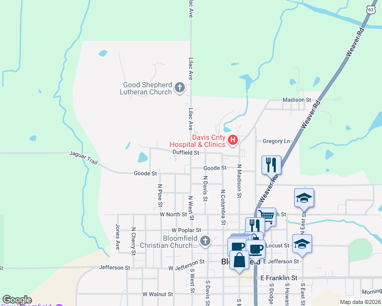 map of restaurants, bars, coffee shops, grocery stores, and more near Duffield Street in Bloomfield