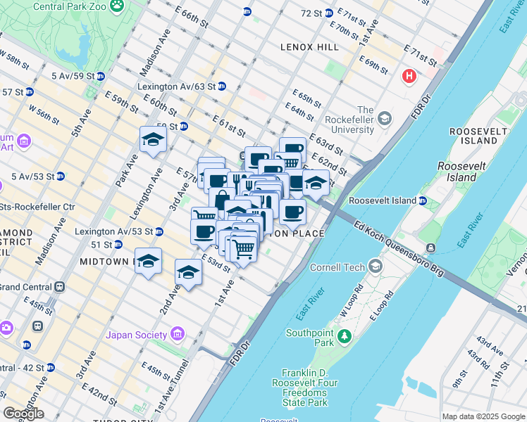 map of restaurants, bars, coffee shops, grocery stores, and more near in New York