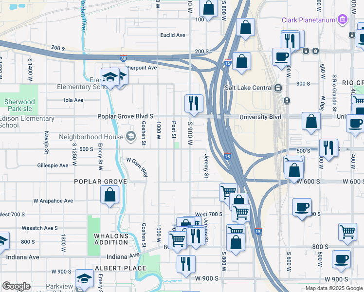 map of restaurants, bars, coffee shops, grocery stores, and more near 916 West 500 South in Salt Lake City