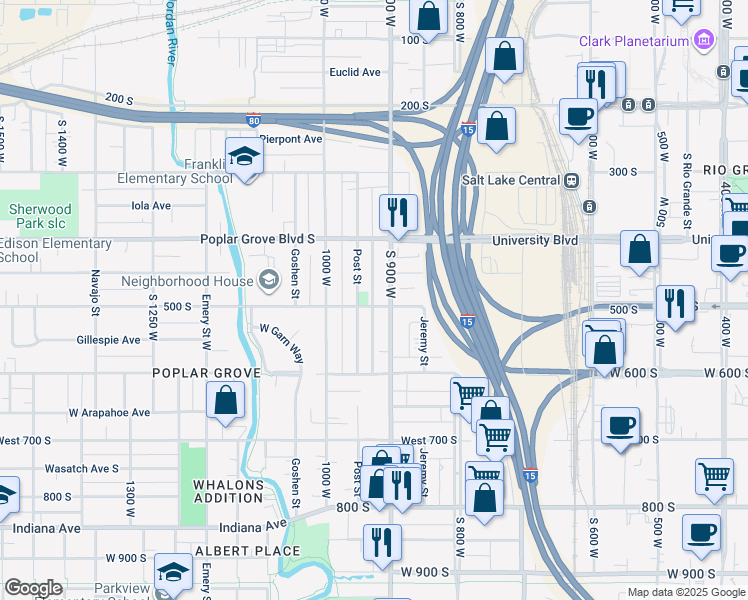 map of restaurants, bars, coffee shops, grocery stores, and more near 916 West 500 South in Salt Lake City