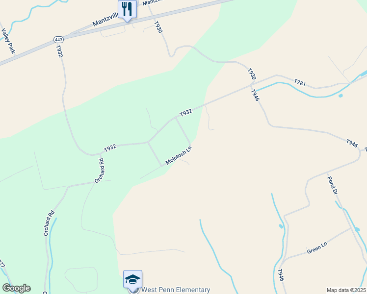 map of restaurants, bars, coffee shops, grocery stores, and more near 530 McIntosh Lane in Andreas