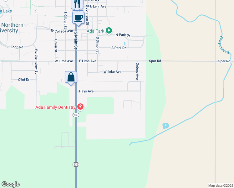 map of restaurants, bars, coffee shops, grocery stores, and more near Pampas Drive in Ada
