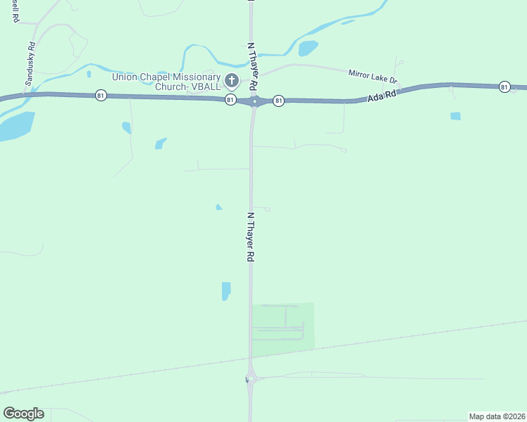 map of restaurants, bars, coffee shops, grocery stores, and more near 1400 North Thayer Road in Lima