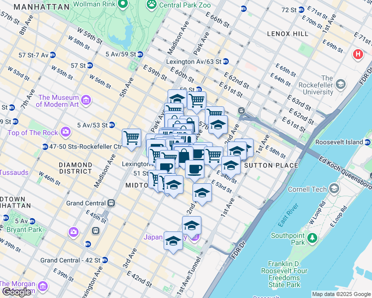 map of restaurants, bars, coffee shops, grocery stores, and more near 900 3rd Avenue in New York