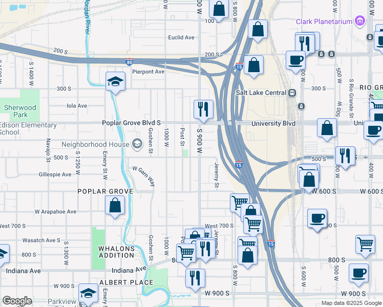 map of restaurants, bars, coffee shops, grocery stores, and more near 916 West 500 South in Salt Lake City