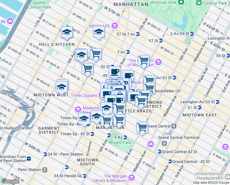 map of restaurants, bars, coffee shops, grocery stores, and more near 60 East 42nd Street in New York
