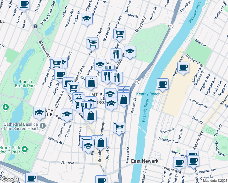map of restaurants, bars, coffee shops, grocery stores, and more near in Newark
