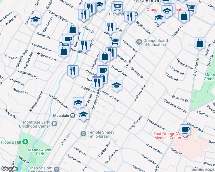 map of restaurants, bars, coffee shops, grocery stores, and more near 651-661 Lincoln Avenue in City of Orange