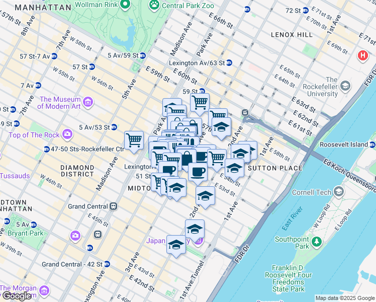 map of restaurants, bars, coffee shops, grocery stores, and more near in New York
