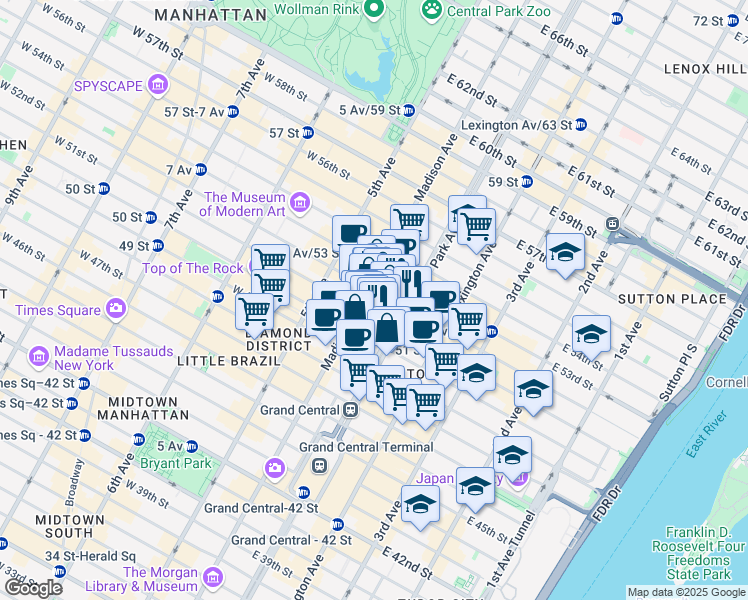 map of restaurants, bars, coffee shops, grocery stores, and more near 320 Park Avenue in New York