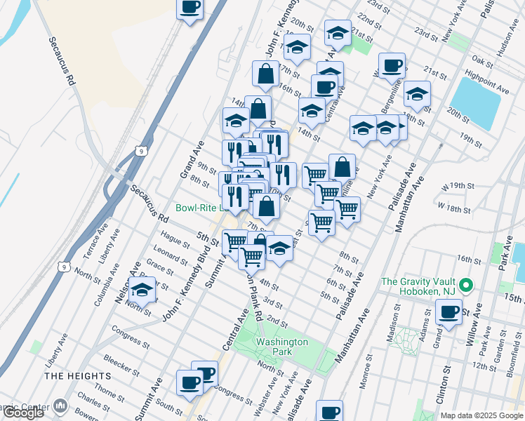 map of restaurants, bars, coffee shops, grocery stores, and more near 720 8th Street in Union City