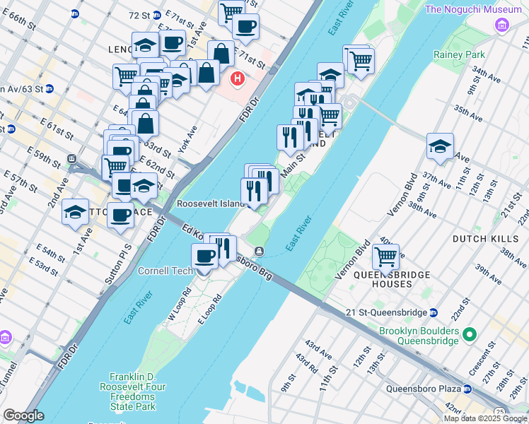 map of restaurants, bars, coffee shops, grocery stores, and more near 427 Main Street in New York
