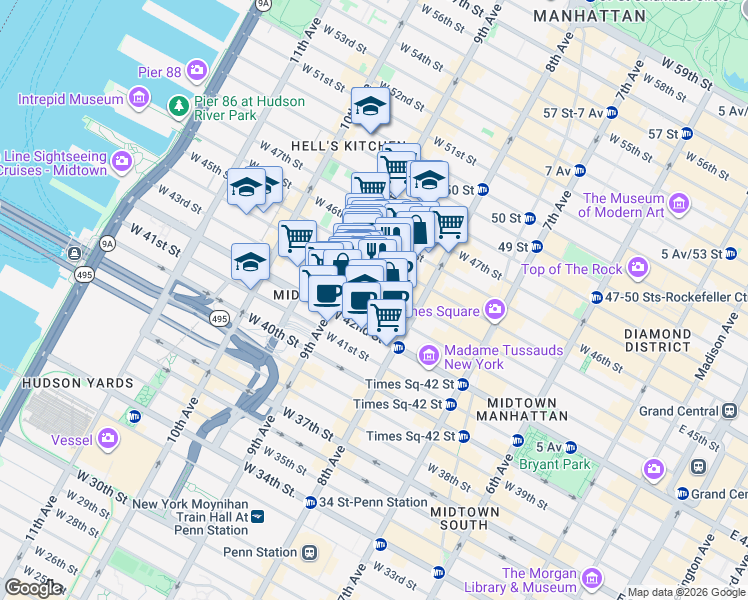 map of restaurants, bars, coffee shops, grocery stores, and more near in New York