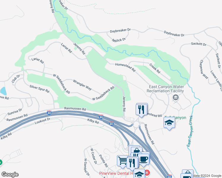 map of restaurants, bars, coffee shops, grocery stores, and more near 1475 Saddleback Road in Park City