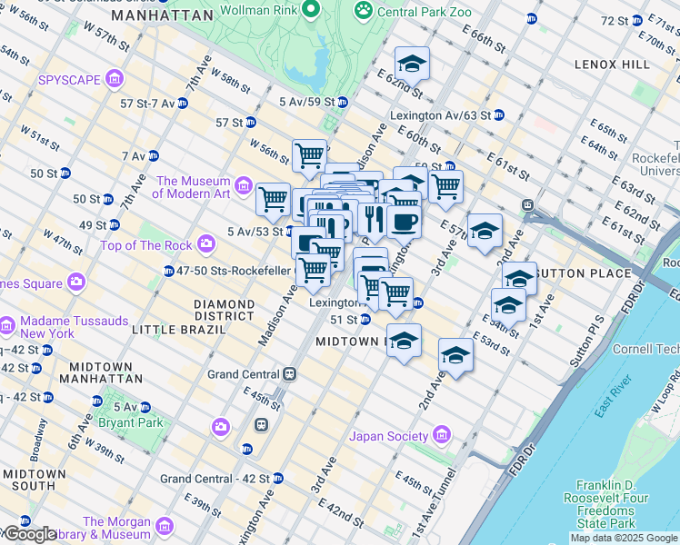 map of restaurants, bars, coffee shops, grocery stores, and more near in New York