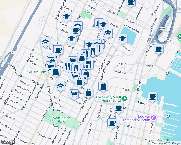 map of restaurants, bars, coffee shops, grocery stores, and more near 416 12th Street in Union City