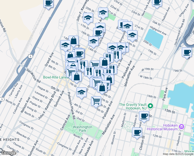 map of restaurants, bars, coffee shops, grocery stores, and more near 513 12th Street in Union City