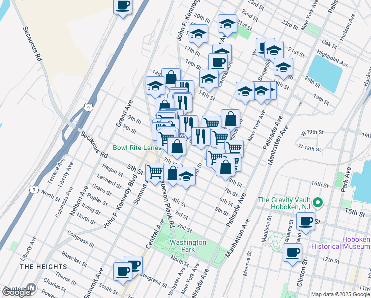 map of restaurants, bars, coffee shops, grocery stores, and more near 708 10th Street in Union City
