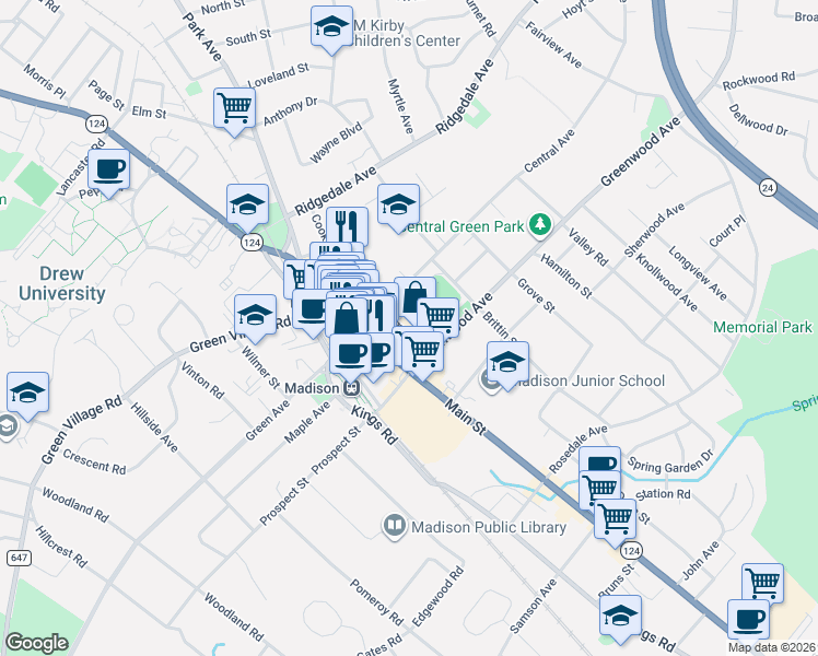 map of restaurants, bars, coffee shops, grocery stores, and more near 29 Central Avenue in Madison