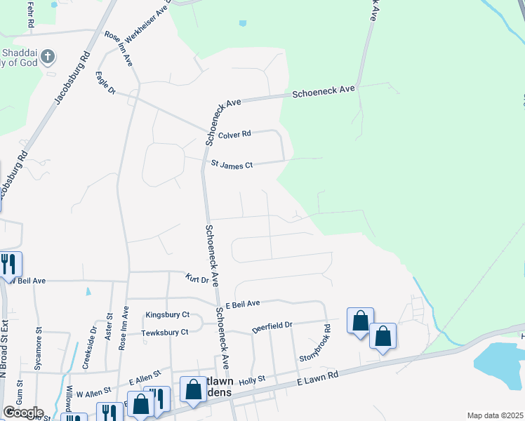 map of restaurants, bars, coffee shops, grocery stores, and more near 333 Clearview Avenue in Nazareth