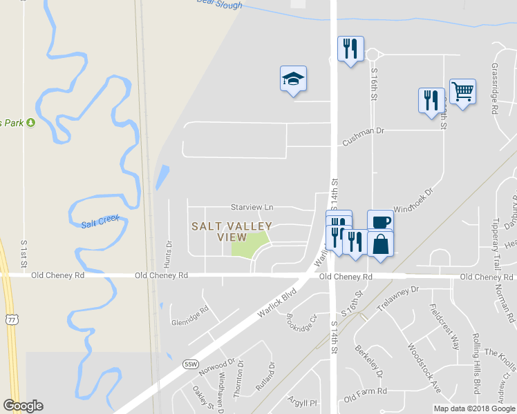 map of restaurants, bars, coffee shops, grocery stores, and more near 1099 Starview Lane in Lincoln