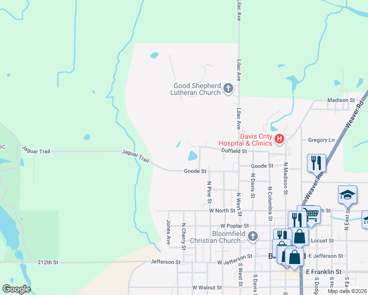 map of restaurants, bars, coffee shops, grocery stores, and more near Duffield Street in Bloomfield