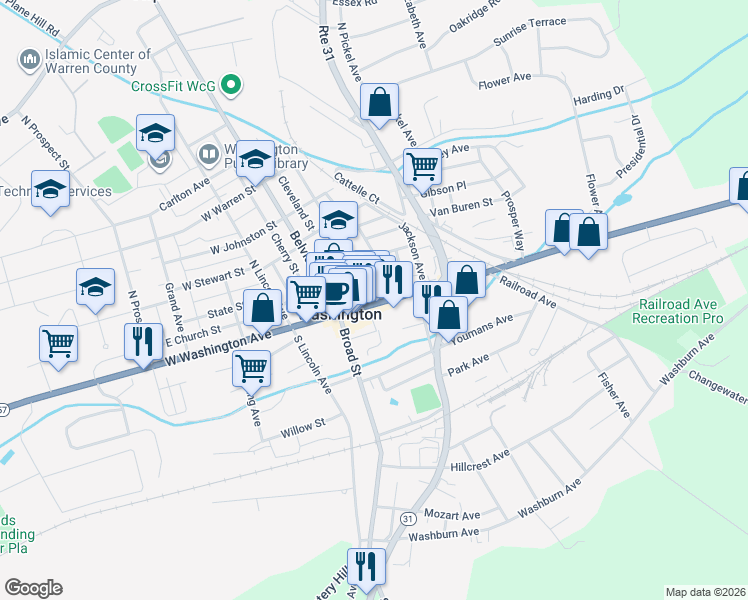map of restaurants, bars, coffee shops, grocery stores, and more near 14 School Street in Washington