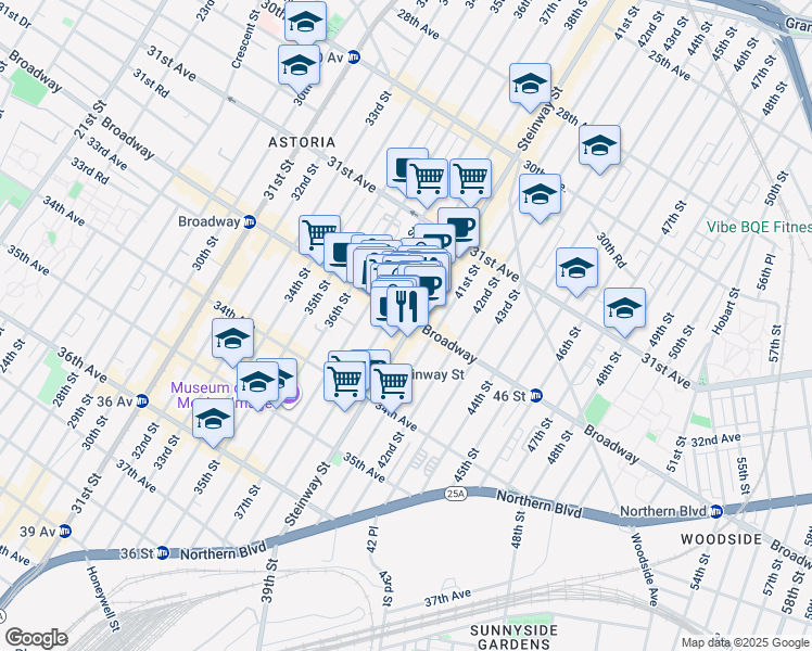 map of restaurants, bars, coffee shops, grocery stores, and more near 3818 Broadway in Queens