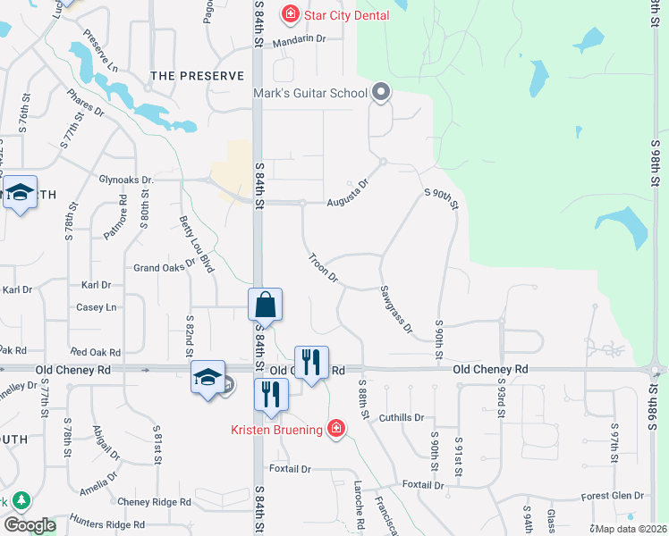 map of restaurants, bars, coffee shops, grocery stores, and more near 8610 Oakmont Drive in Lincoln