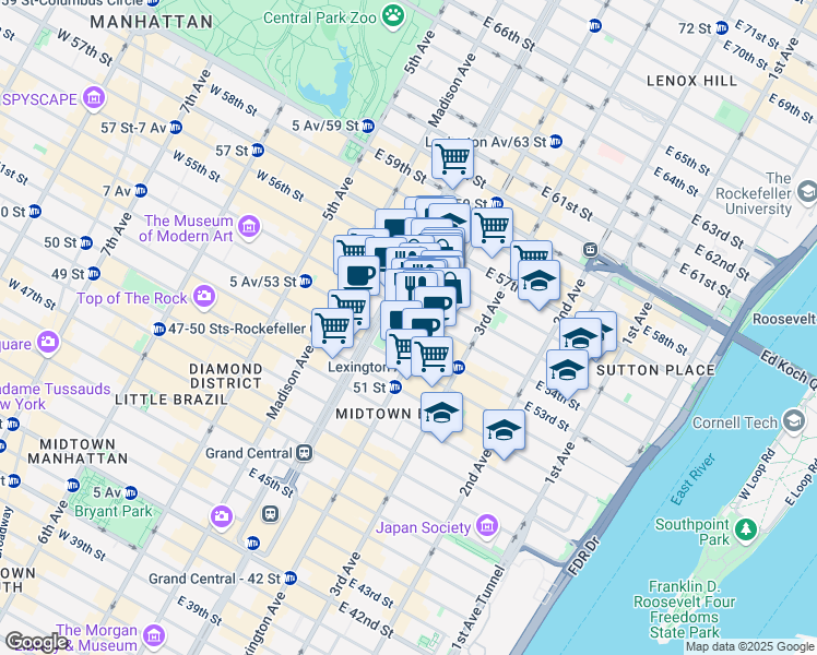 map of restaurants, bars, coffee shops, grocery stores, and more near in New York