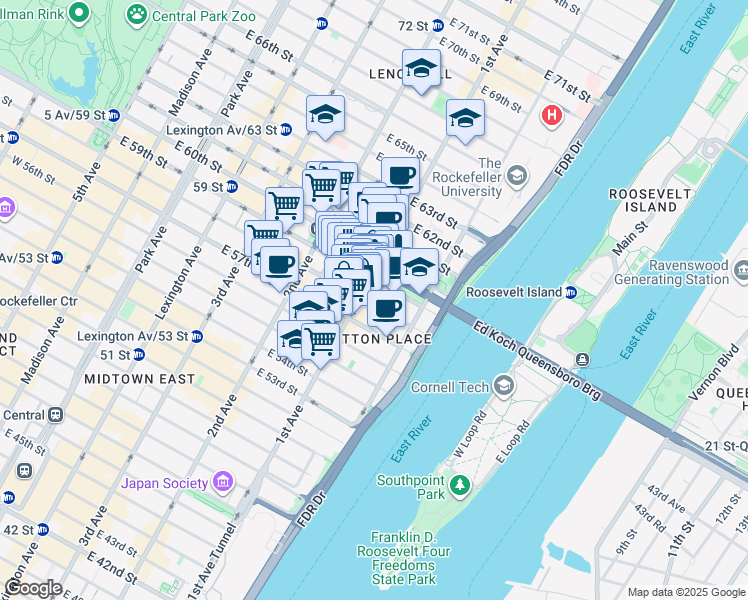 map of restaurants, bars, coffee shops, grocery stores, and more near in New York