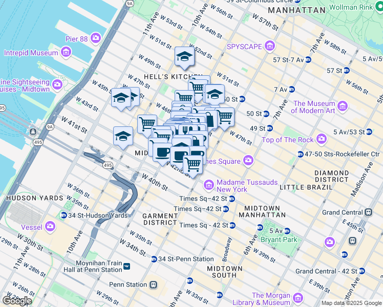 map of restaurants, bars, coffee shops, grocery stores, and more near in New York