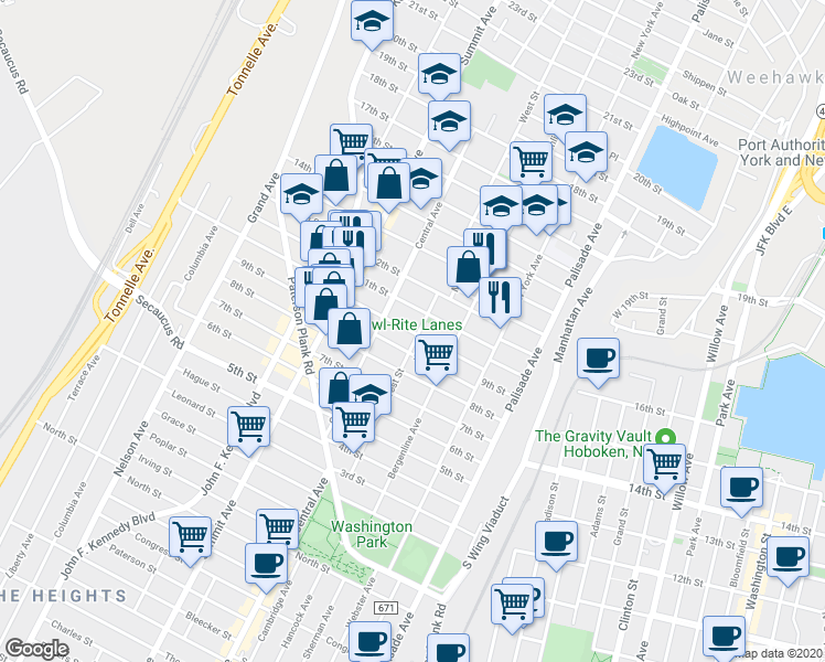 map of restaurants, bars, coffee shops, grocery stores, and more near 611 11th Street in Union City