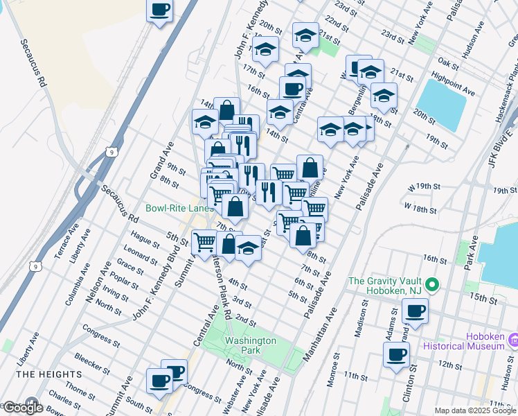 map of restaurants, bars, coffee shops, grocery stores, and more near 708 10th Street in Union City