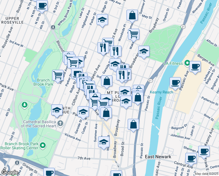 map of restaurants, bars, coffee shops, grocery stores, and more near 118 3rd Avenue in Newark