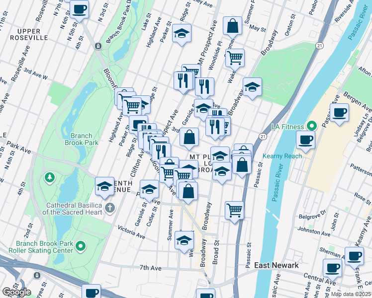 map of restaurants, bars, coffee shops, grocery stores, and more near 118 3rd Avenue in Newark