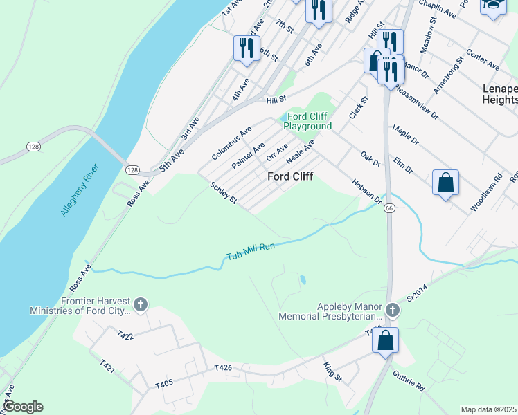 map of restaurants, bars, coffee shops, grocery stores, and more near 720 Neale Avenue in Ford Cliff
