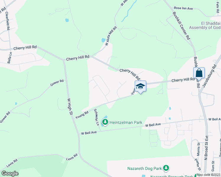 map of restaurants, bars, coffee shops, grocery stores, and more near 450 Jill Drive in Nazareth