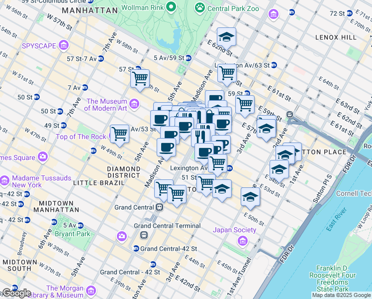 map of restaurants, bars, coffee shops, grocery stores, and more near in New York